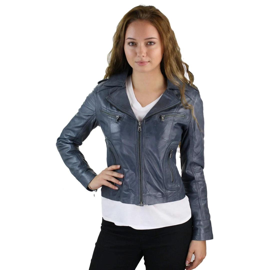 Ladies Women Real Leather Biker Rock Purple Red Slim Fit Jacket - Knighthood Store
