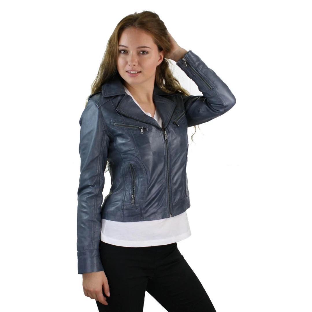 Ladies Women Real Leather Biker Rock Purple Red Slim Fit Jacket - Knighthood Store