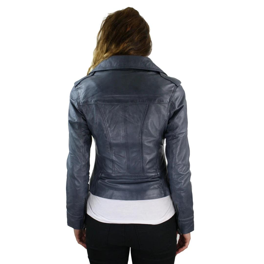 Ladies Women Real Leather Biker Rock Purple Red Slim Fit Jacket - Knighthood Store