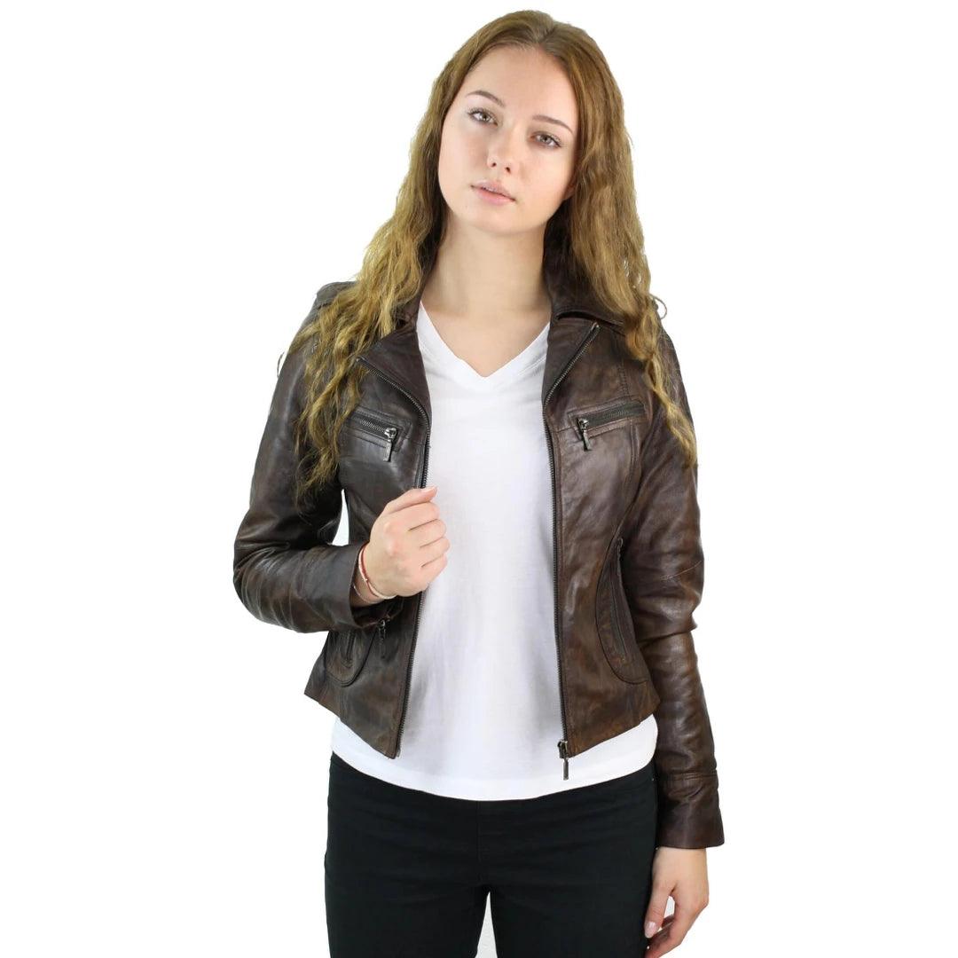 Ladies Women Real Leather Biker Rock Purple Red Slim Fit Jacket - Knighthood Store