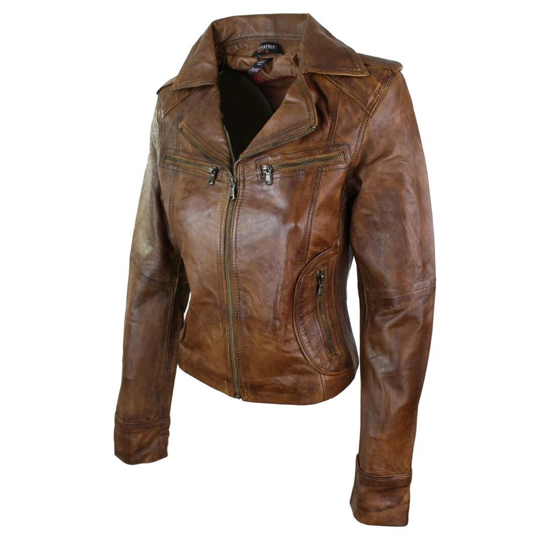 Ladies Women Real Leather Biker Rock Purple Red Slim Fit Jacket - Knighthood Store