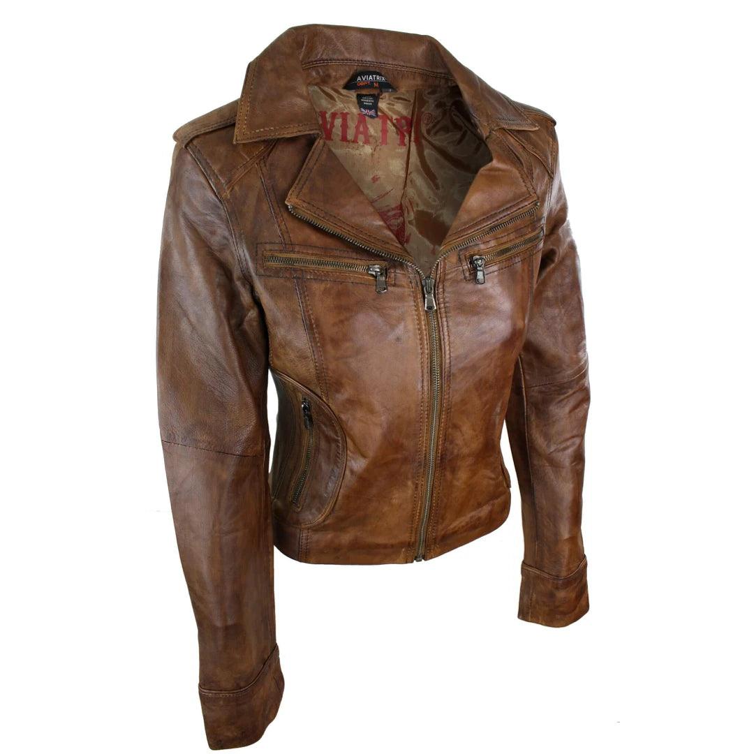 Ladies Women Real Leather Biker Rock Purple Red Slim Fit Jacket - Knighthood Store