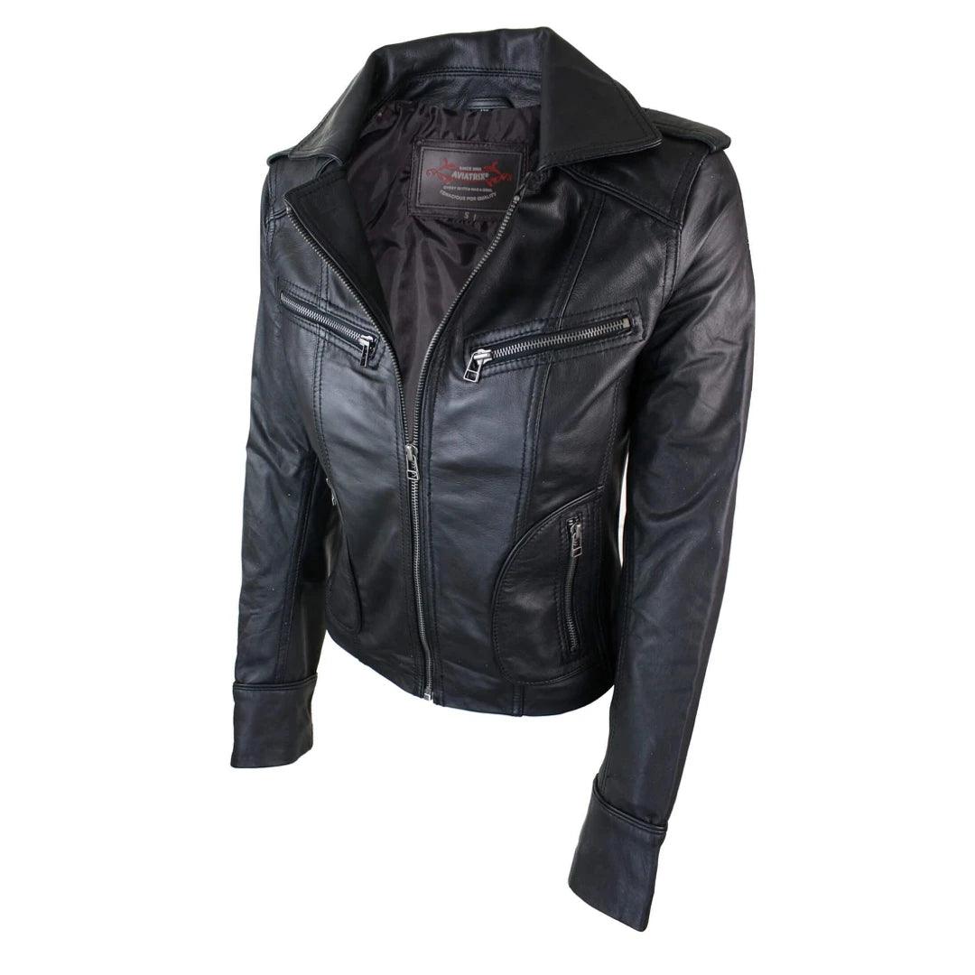 Ladies Women Real Leather Biker Rock Purple Red Slim Fit Jacket - Knighthood Store