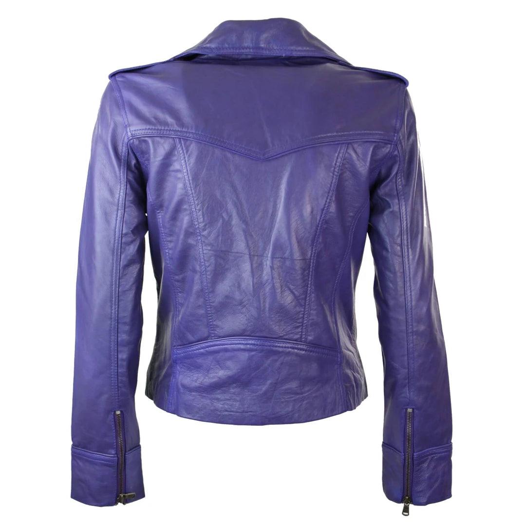 Ladies Women Real Leather Biker Rock Purple Red Slim Fit Jacket - Knighthood Store