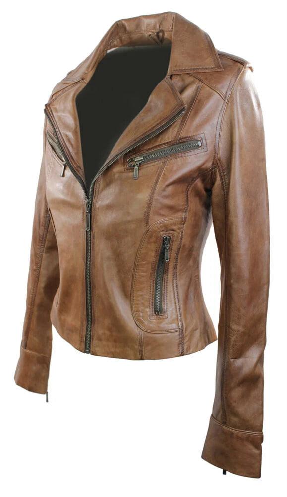 Ladies Women Real Leather Biker Rock Purple Red Slim Fit Jacket - Knighthood Store