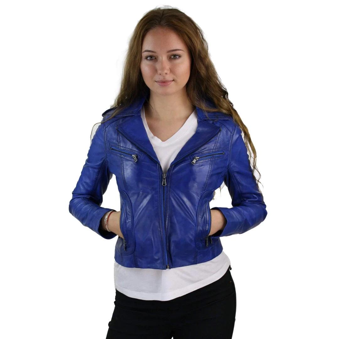 Ladies Women Real Leather Biker Rock Purple Red Slim Fit Jacket - Knighthood Store