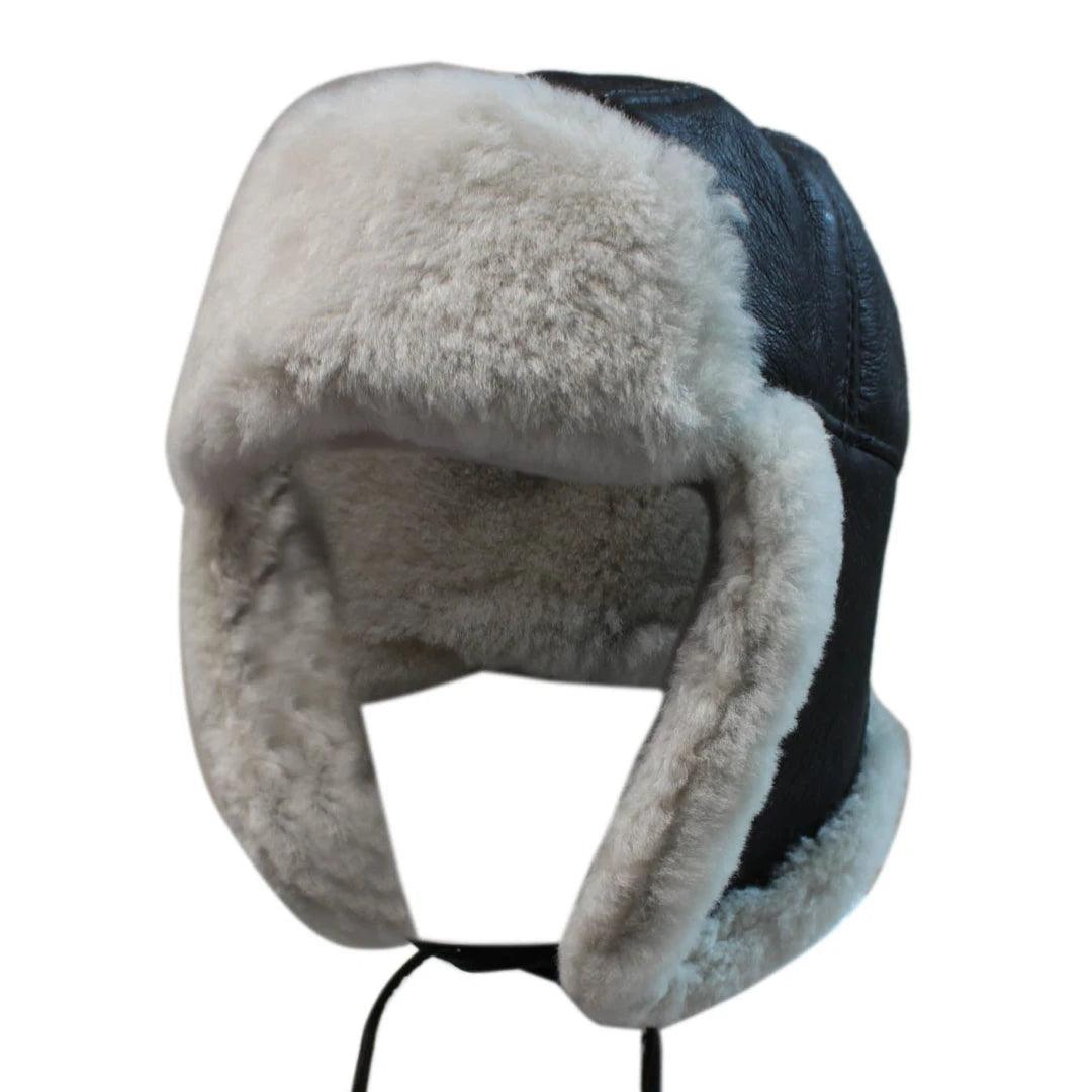 Mens Real Sherling Sheepskin Pilot Aviator Trapper Hat Brown Ginger Flying Cap Leather - Knighthood Store