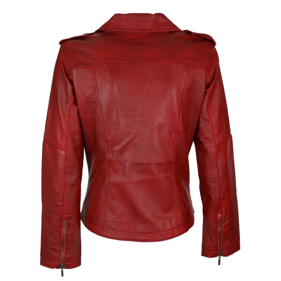 Ladies Women Real Genuine Soft Leather Biker Style Red Jacket - Knighthood Store