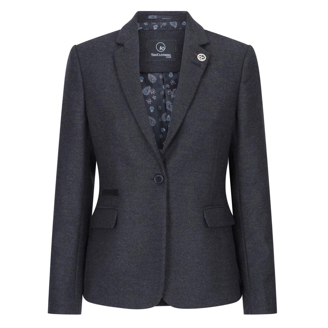 Women Black Blazer Waistcoat Tweed Herringbone Wool Classic Smart Casu