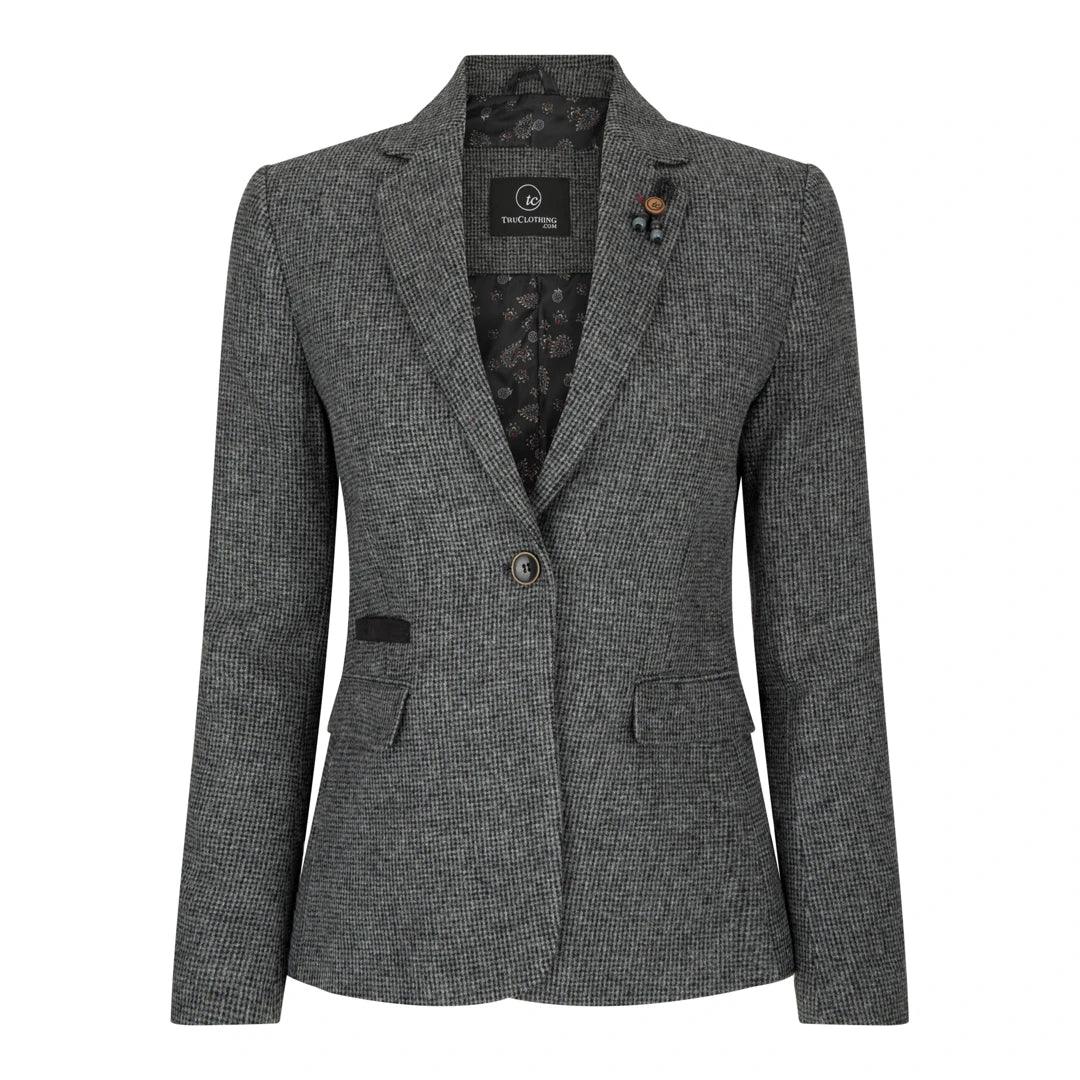 Women Grey Blazer Tweed Herringbone 1920 s Peaky Waistcoat Tailored Fi