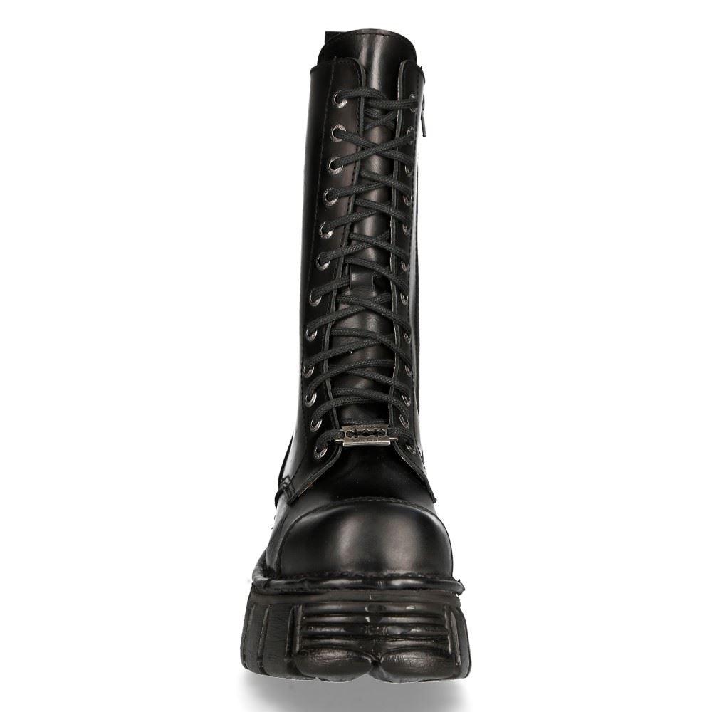 New RockM-MILI211C-C1 Unisex Metallic Black 100% Leather Techno Biker Boots - Knighthood Store