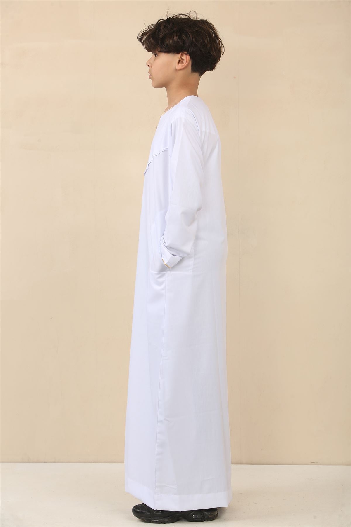 Boy's Thobe Emirati Omani Jubba Islamic Clothing Muslim Kaftan Eid Robe Arab Gold Embroidery