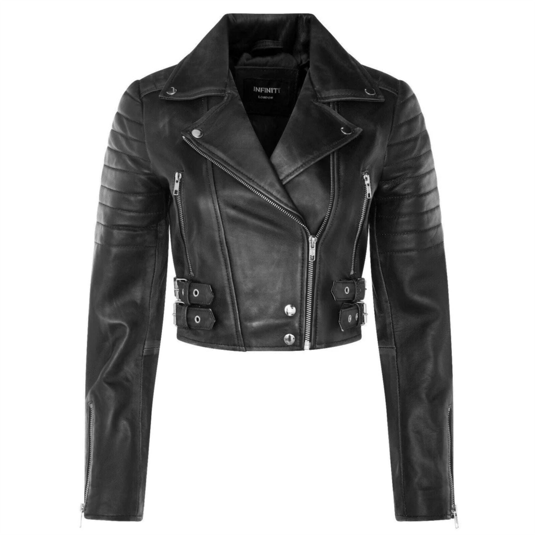 Women's Real Leather Short Cropped Length Biker Jacket
