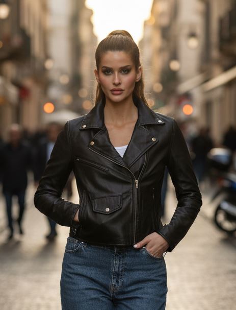 Women's Real Leather Brando Style Biker Jacket