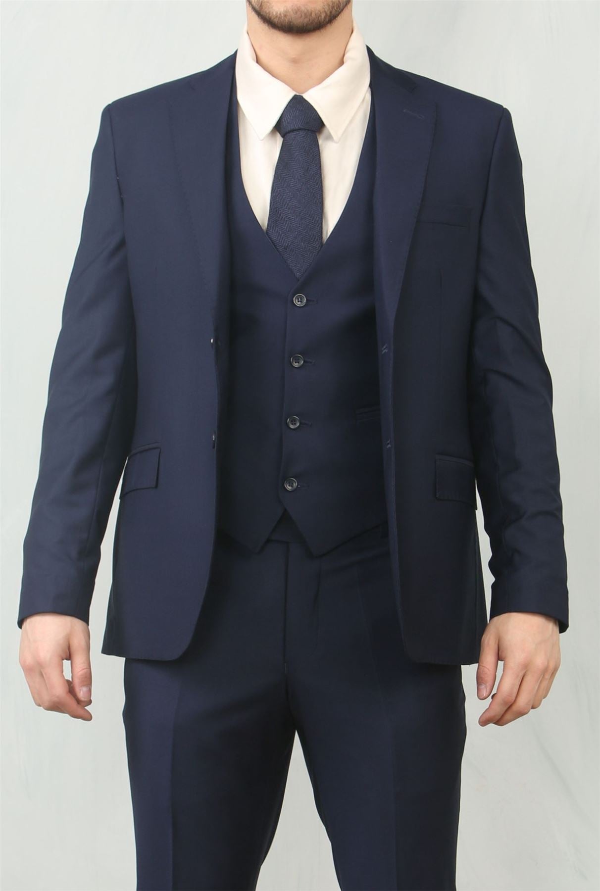 IM30 - Men's Navy 3 Piece Stitch Lapel Formal Suit