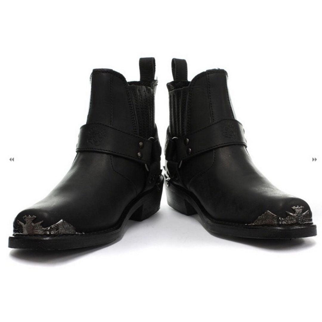 Mens Real Leather Lo Biker Boots Rock Punk Grinders Eagle Buckle Metal Toe - Knighthood Store