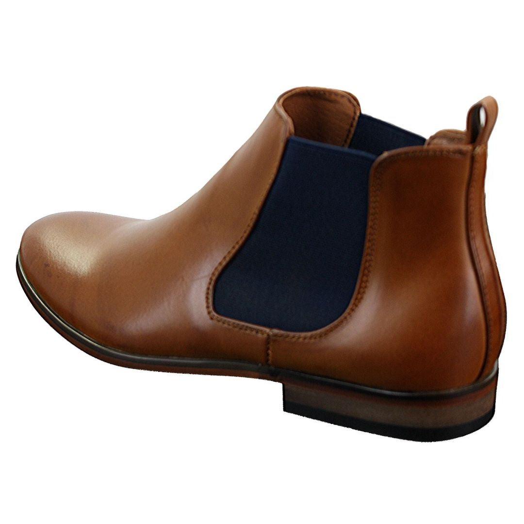 Mens Italian Leather Slip On Ankle Boots Smart Casual Desert Chelsea Dealer Brown - Knighthood Store