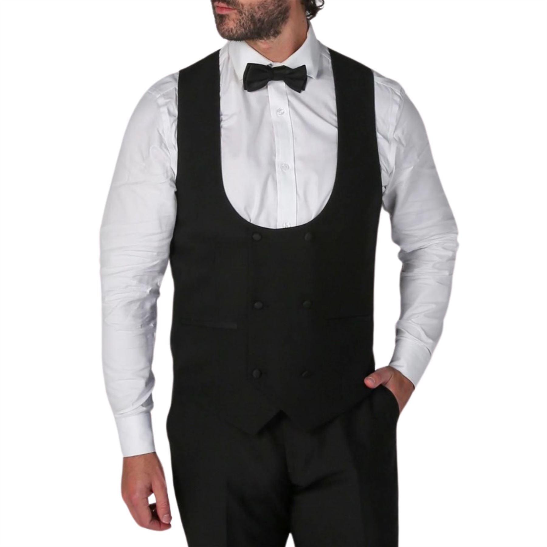 Men's Black Waistcoat Double Breasted Round Collar Vest - Knighthood Store