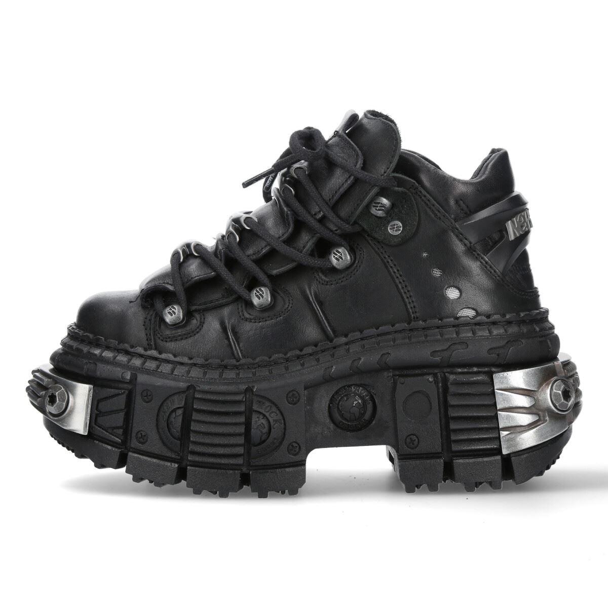 New Rock Boots WALL106-S10 Unisex Metallic Black Leather Platform Goth ...