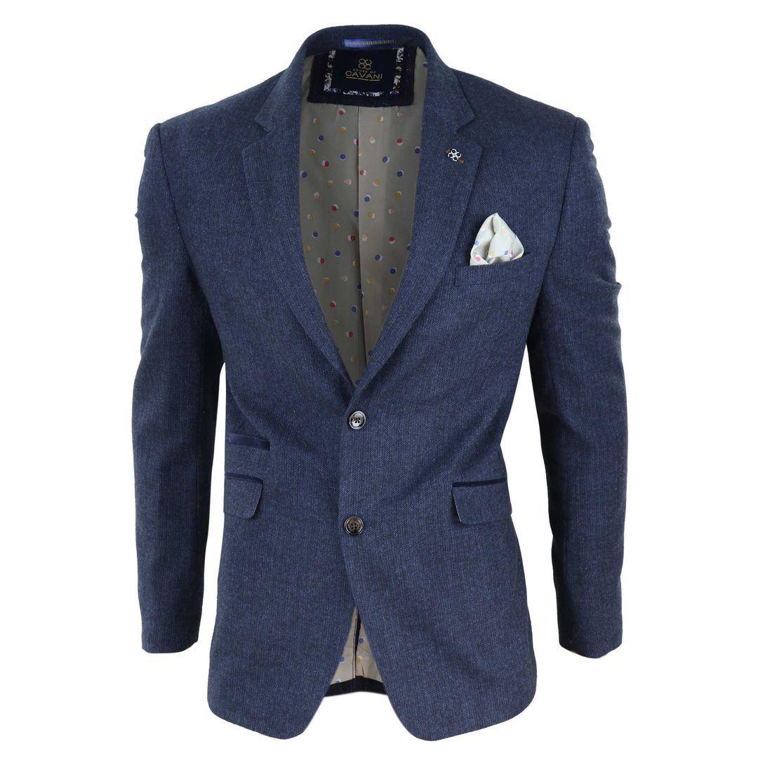 Mens Peaky Blinders Wool Herringbone Tweed Blazer Jacket Blue Brown Vintage - Knighthood Store