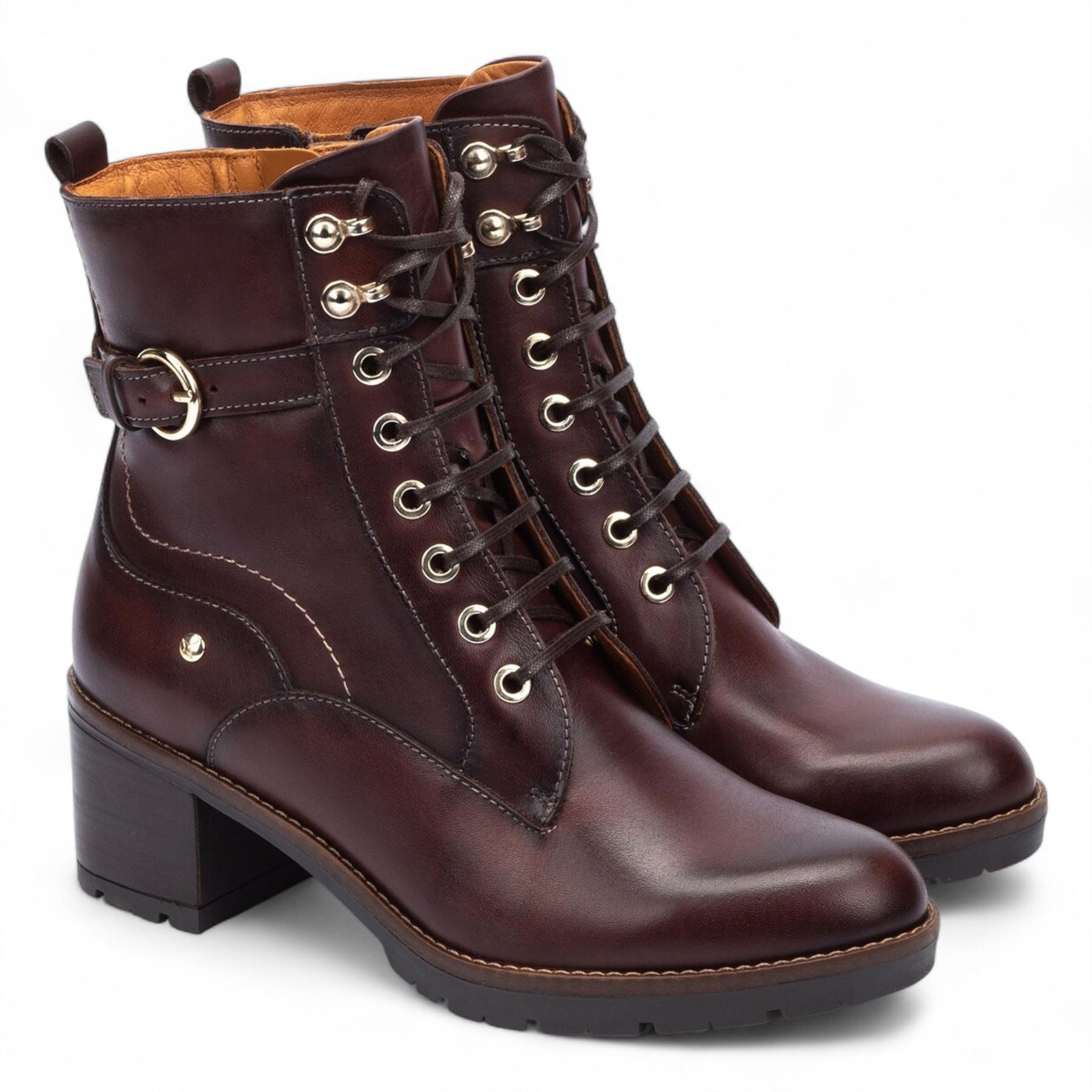 Llanes - Women’s Caoba Brown Leather Mid-Heel Ankle Boots