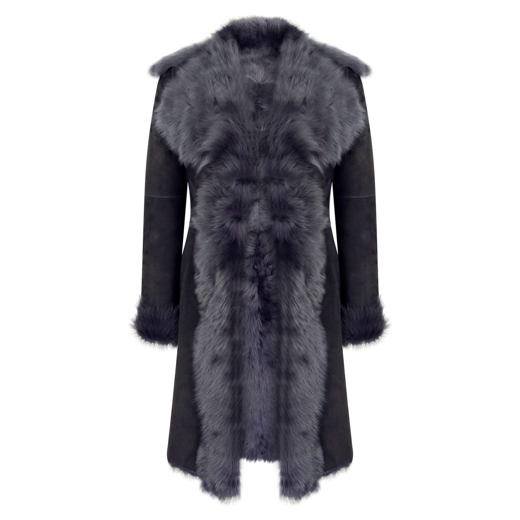Grey 3/4 Length Ladies Suede Real Luxury Toscana Sheepskin Coat Tailored Fit - Knighthood Store