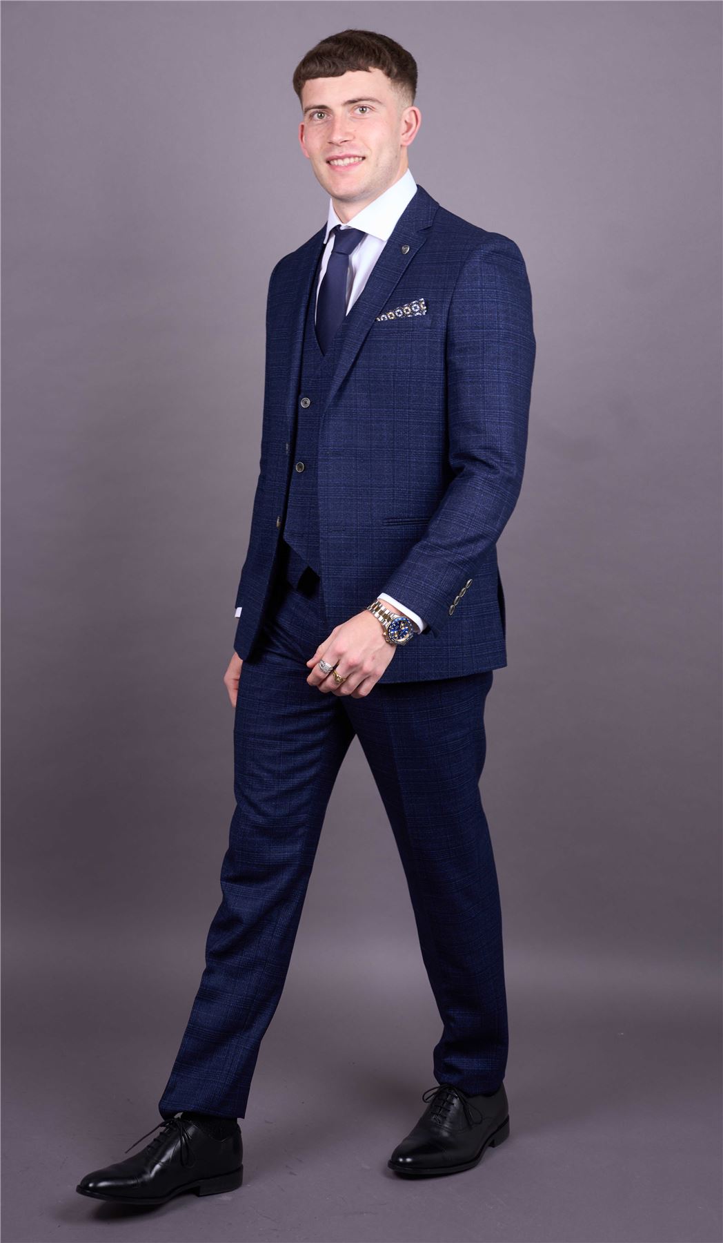 Luis - Men's Blue Plaid Check Slim Fit 3 Piece Suit