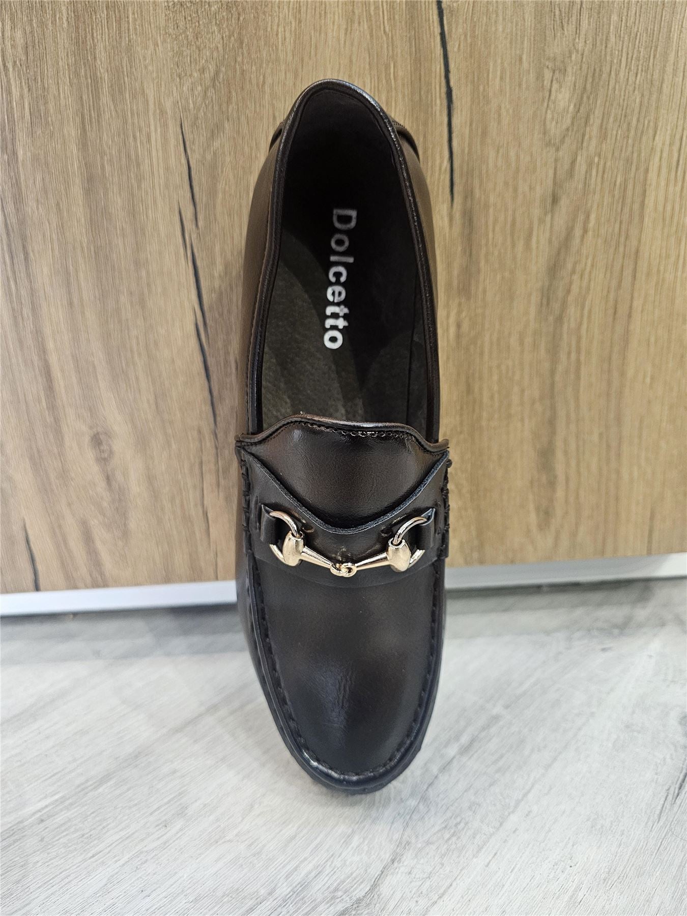 Men's Leather Lined Slip On Gold Buckle Loafers