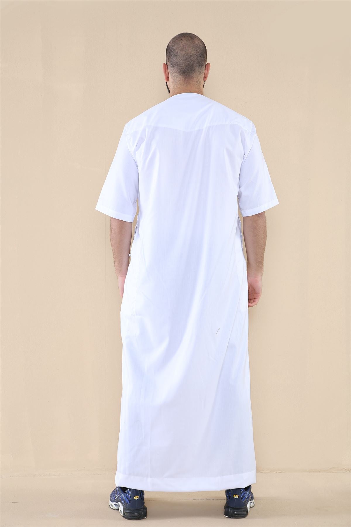 Mens Thobe Jubba Islamic Clothing Kaftan Half Sleeve Robe Moroccan Arab Zipped