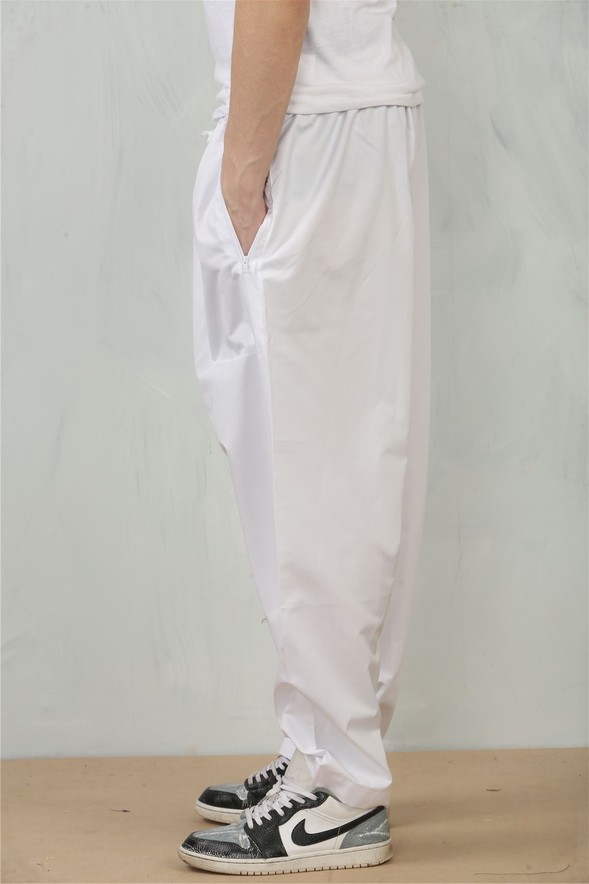 Men's White Comfort Thobe Trousers Pants Lounge Elasticated Zip Pockets Premium Quality