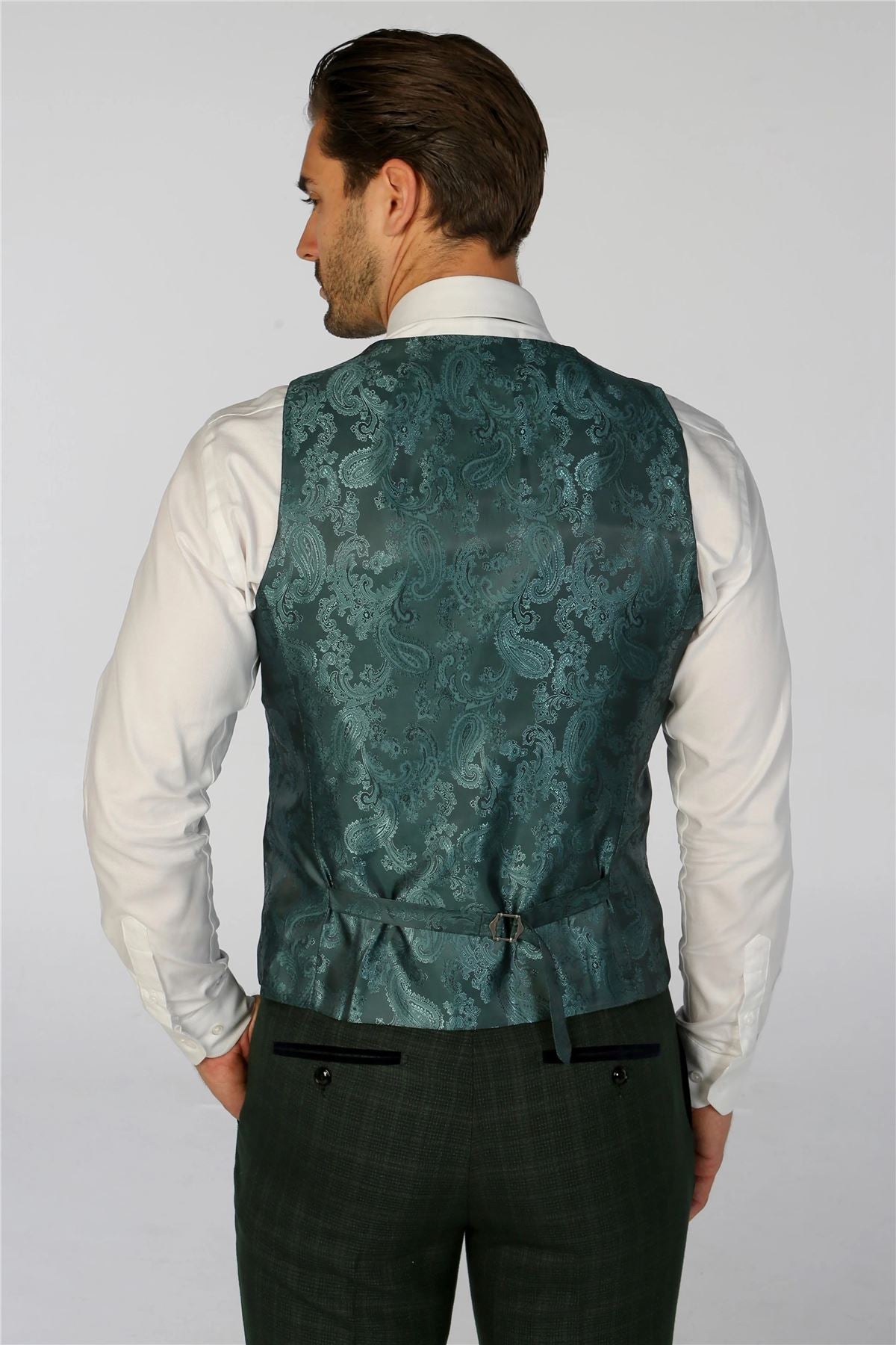 Men's Waistcoat Green Checked Tailored Fit Vest