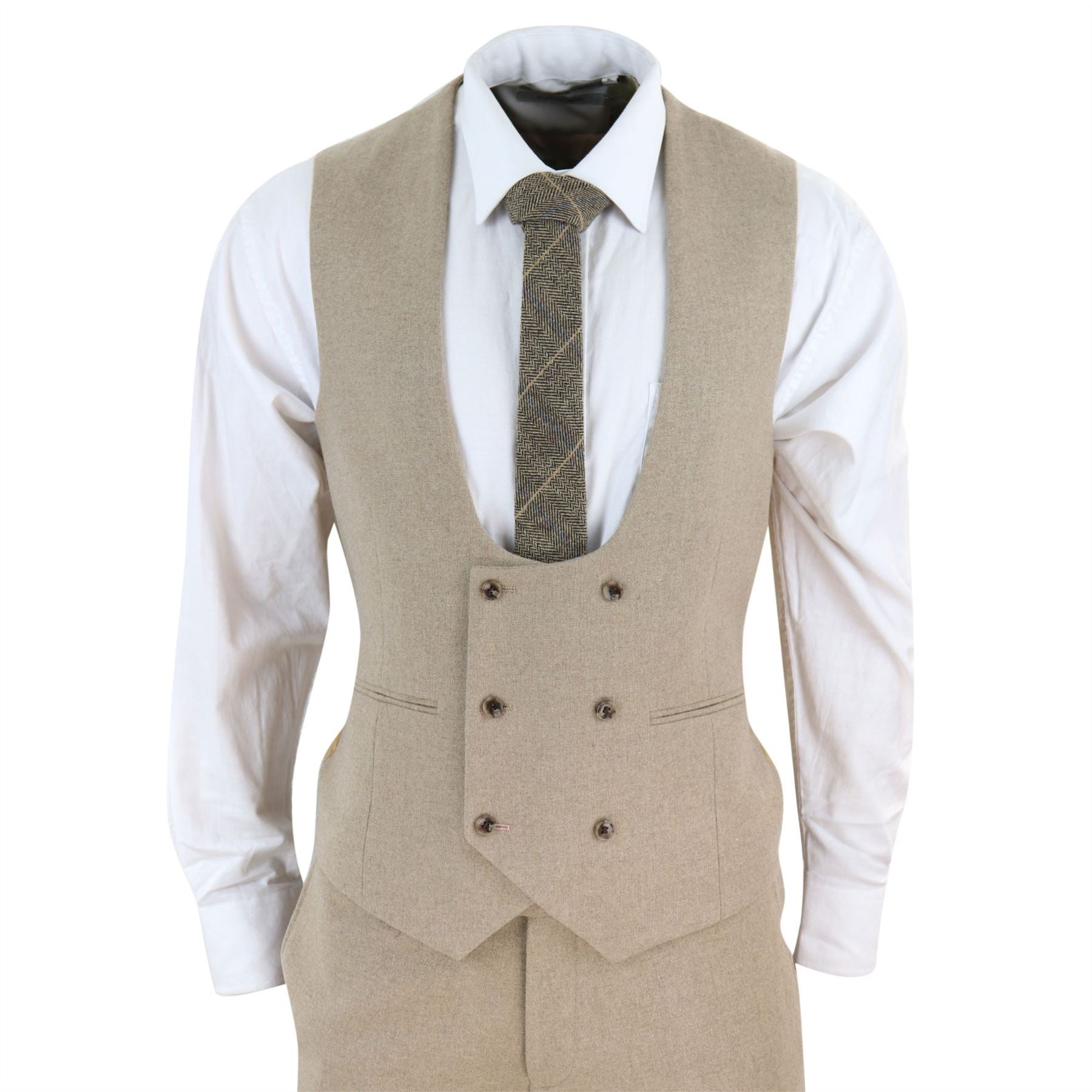Men 3 Piece Suit Tan Brown Double Breasted