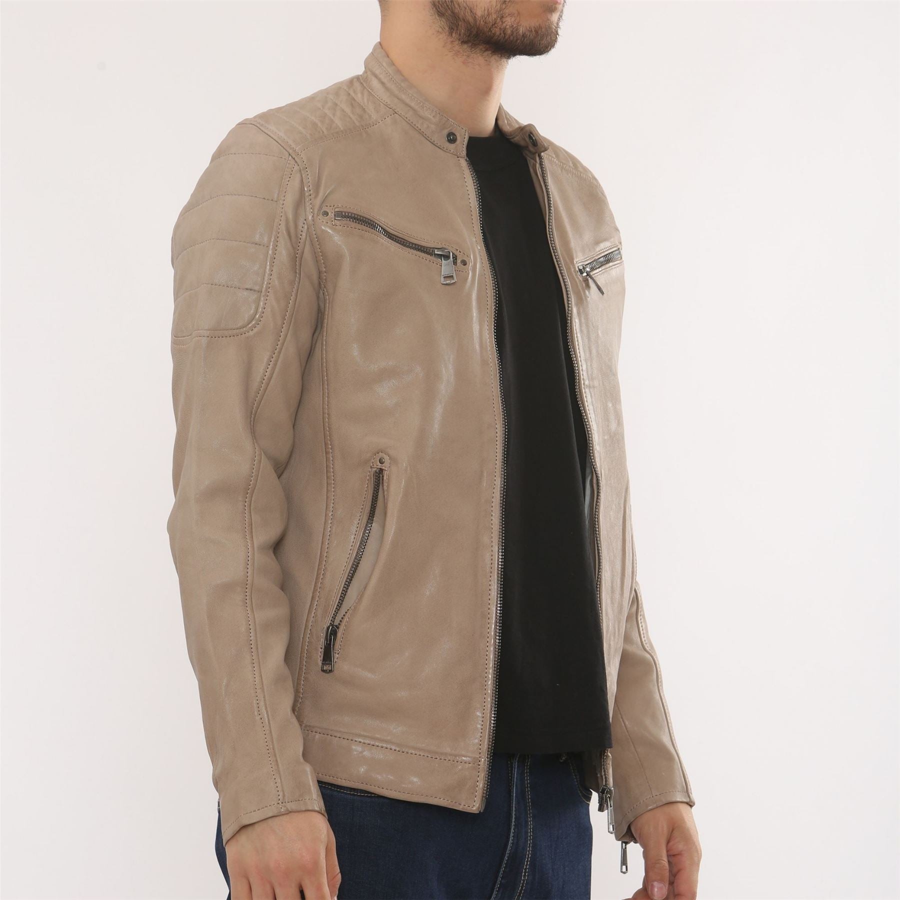 Men's Lambskin Leather Motorcycle Jacket Slim Fit Biker Coat