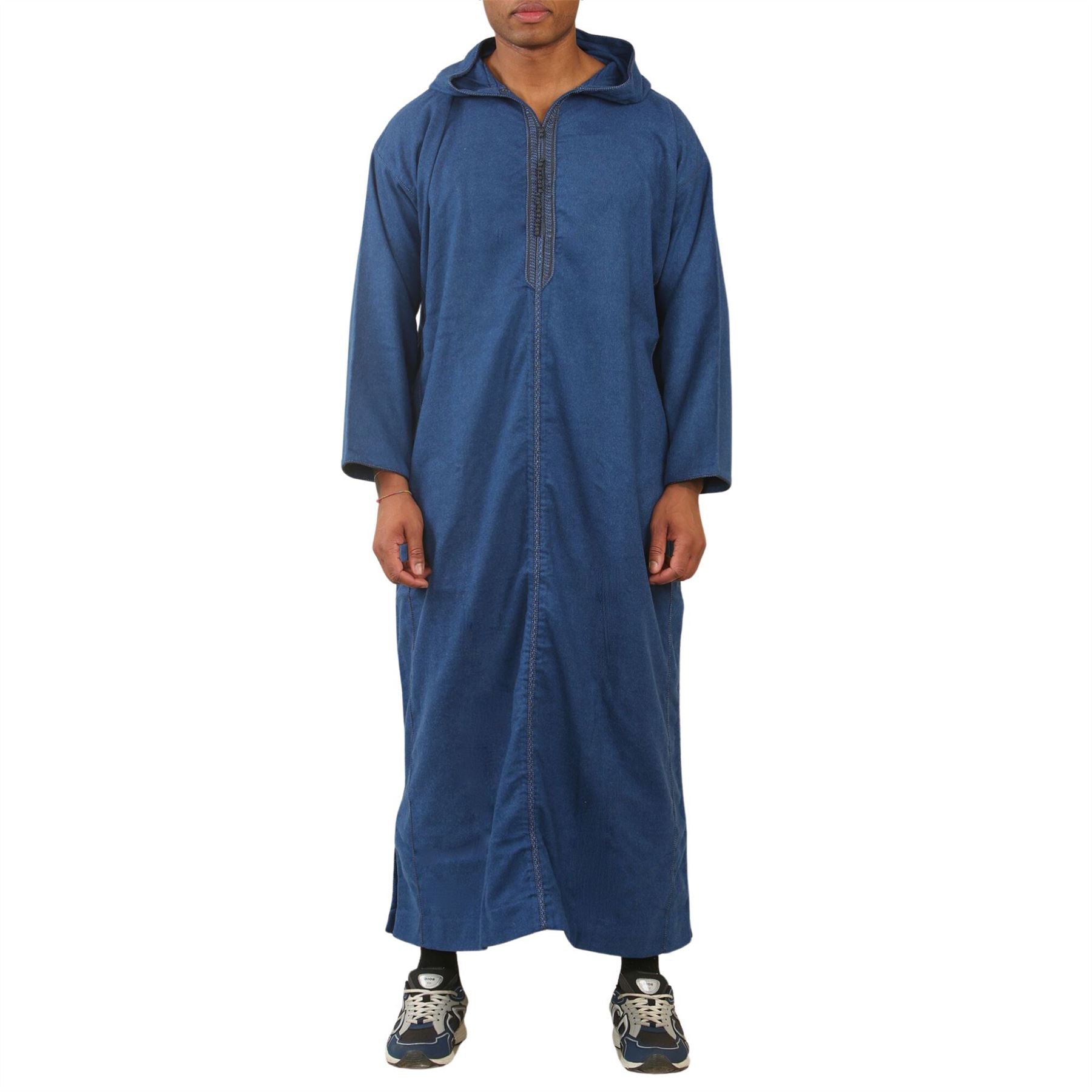 Men's Moroccan Thobe Hooded Djellaba Jubba Islamic Clothing Kaftan Eid Robe Arab Warm Coat