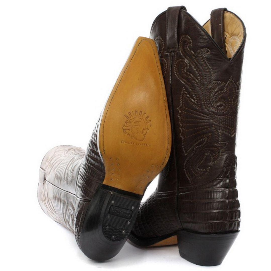 Mens Hi Cowboy Boots Pointed Black Brown Grinders Leather Crocodile Western Cuban - Knighthood Store