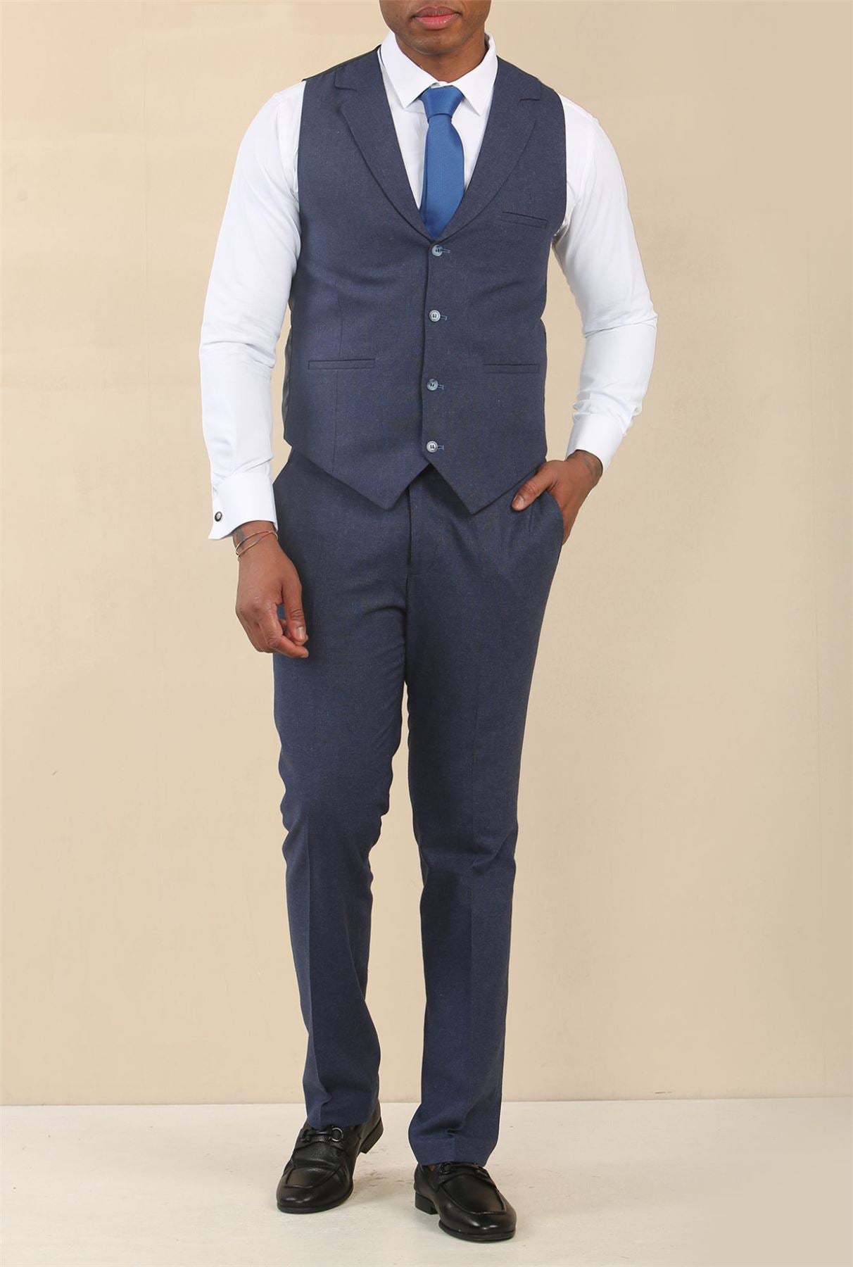 TP-24 - Men's Navy 3 Piece Linen Summer Wedding Suit
