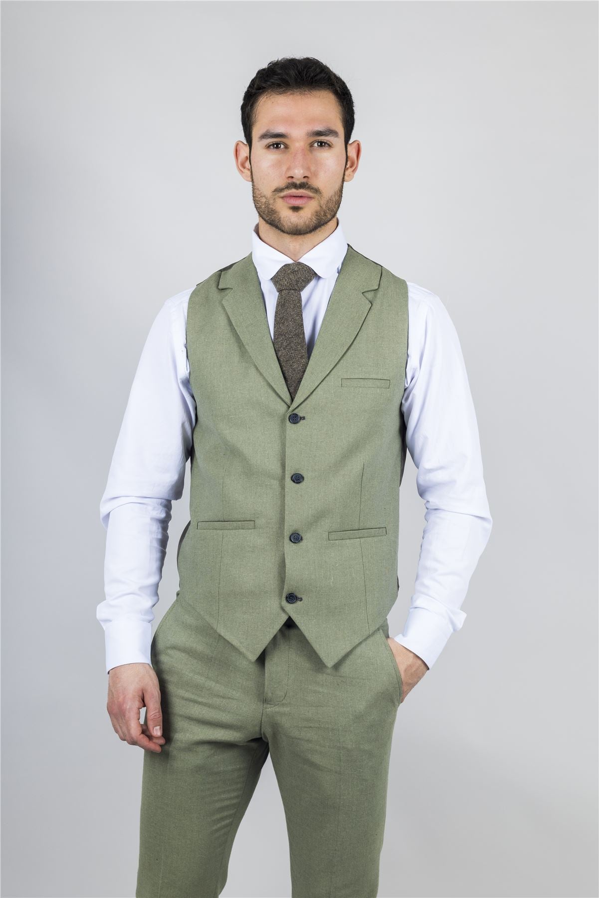 TruClothing TP-22 - Men's Sage 3 Piece Linen Summer Suit