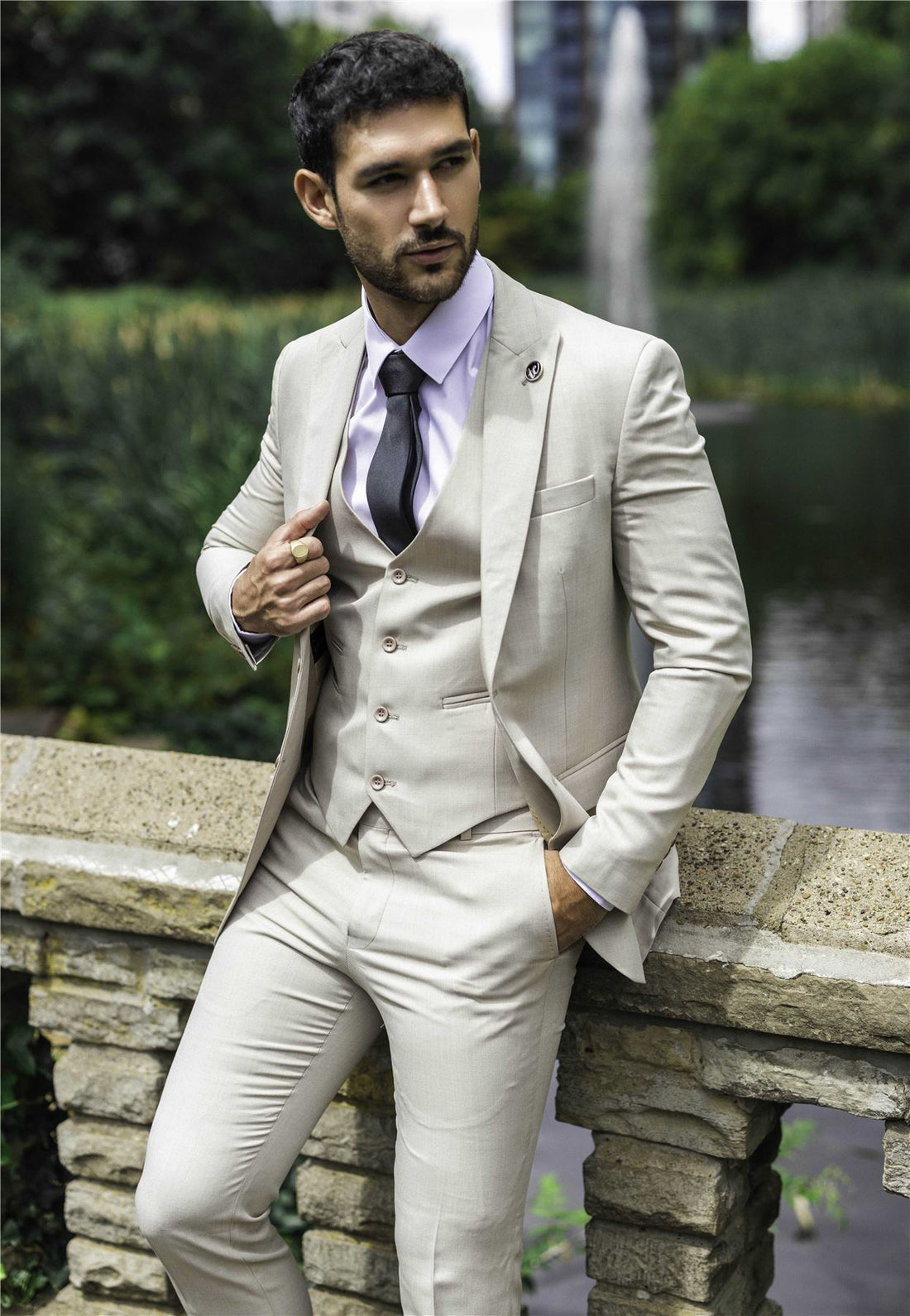 IM1 - Men's Classic Plain Cream 3 Piece Suit