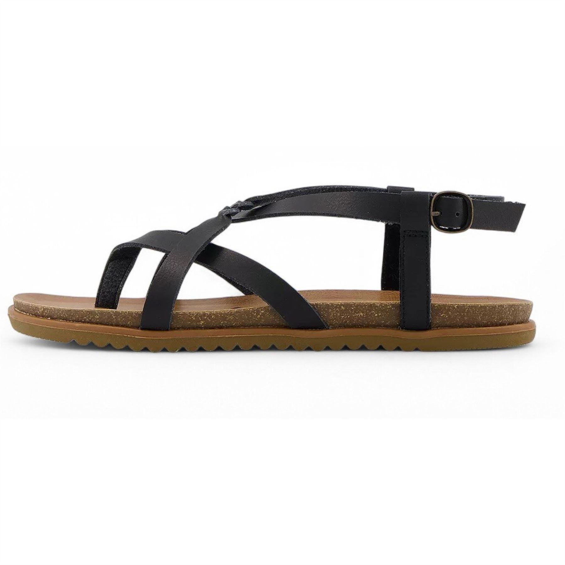 Macarah B - Women's Black Strappy Buckle Sandals