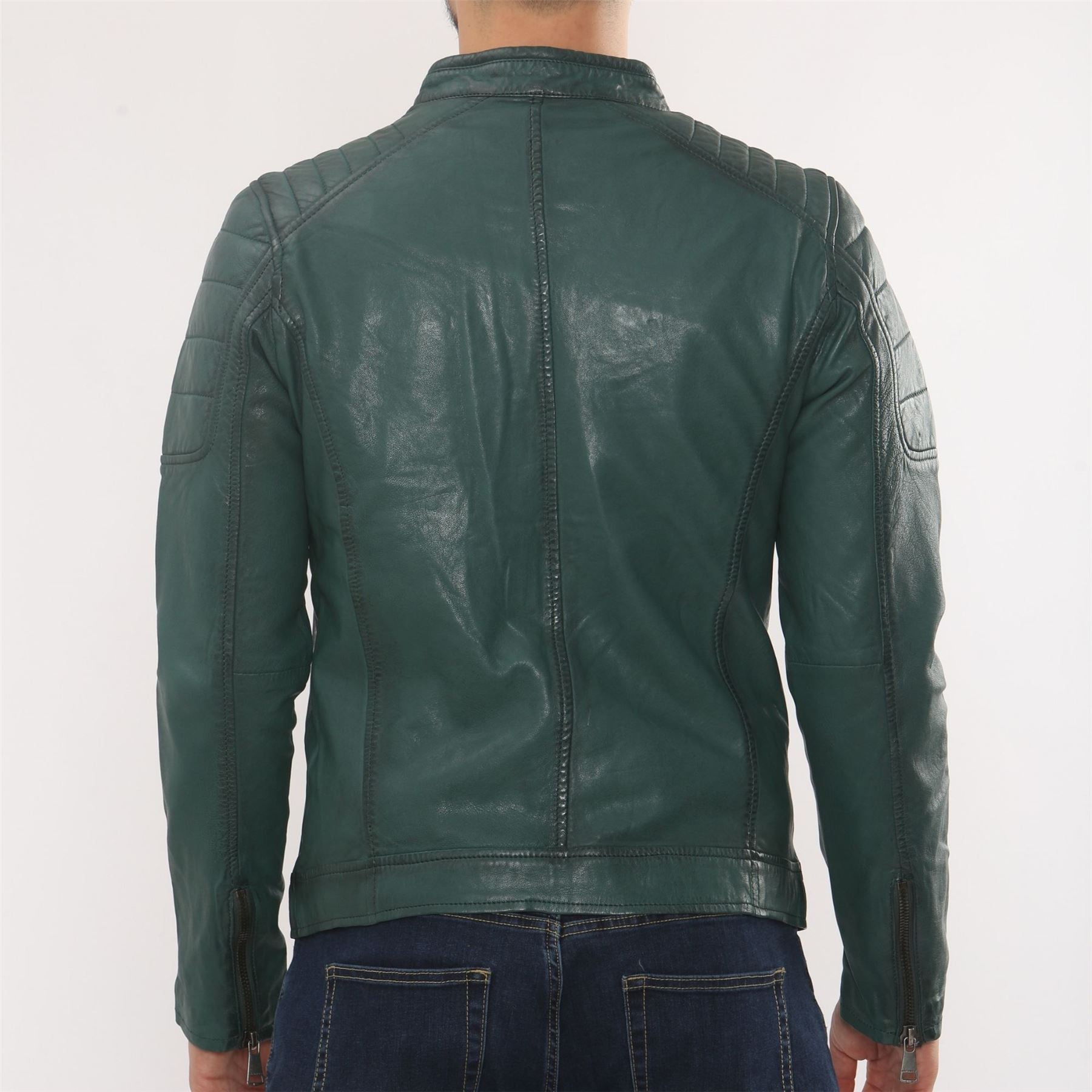 Men's Lambskin Leather Motorcycle Jacket Slim Fit Biker Coat