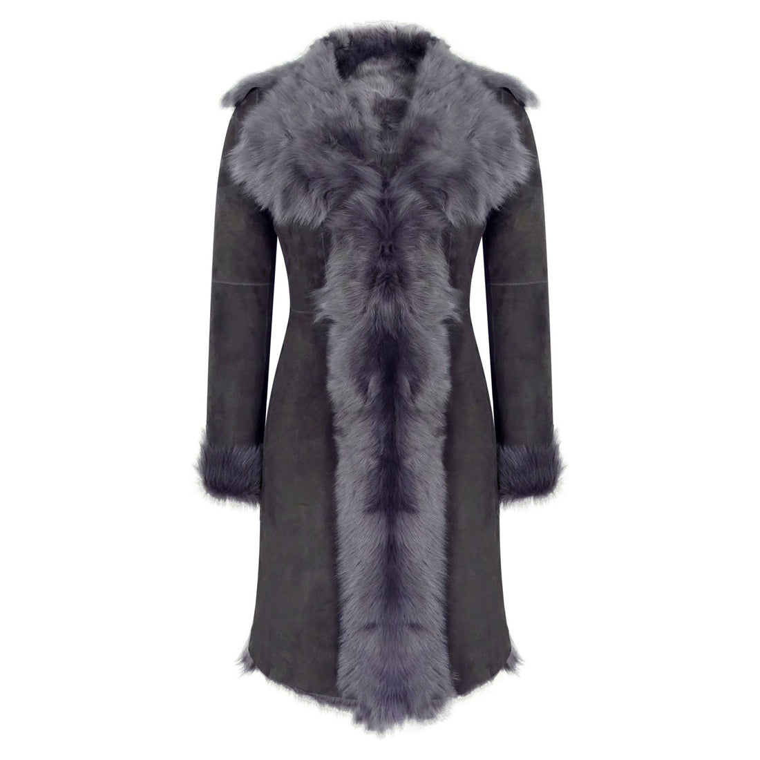 Grey 3/4 Length Ladies Suede Real Luxury Toscana Sheepskin Coat Tailored Fit - Knighthood Store