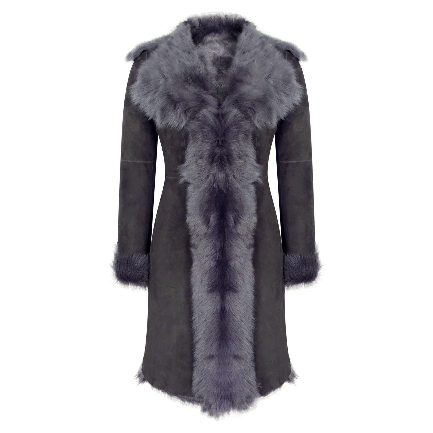 Grey 3/4 Length Ladies Suede Real Luxury Toscana Sheepskin Coat Tailored Fit - Knighthood Store