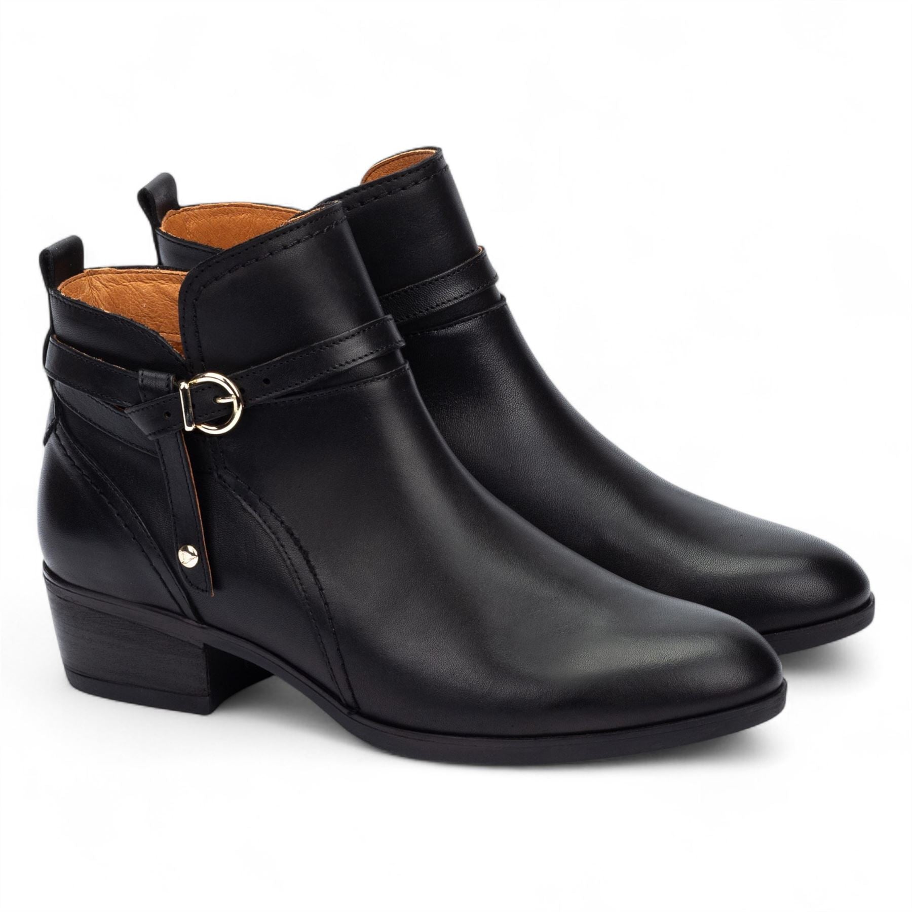 Daroca - Women’s Black Leather Bootie Heeled Biker Boots