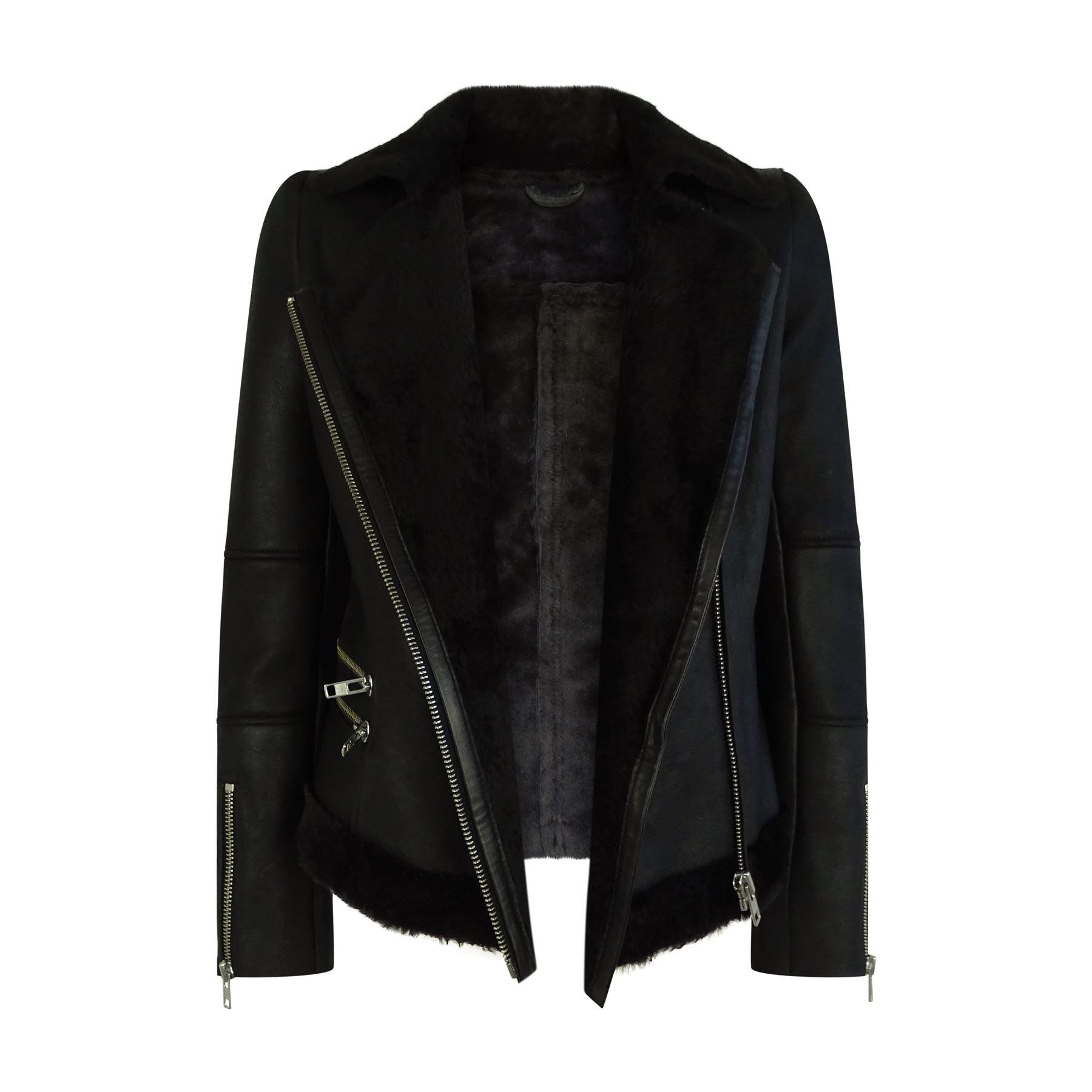 Womens Short Tailored Fit Morino Black Real Sheepskin Cross Zip Biker Style - Knighthood Store