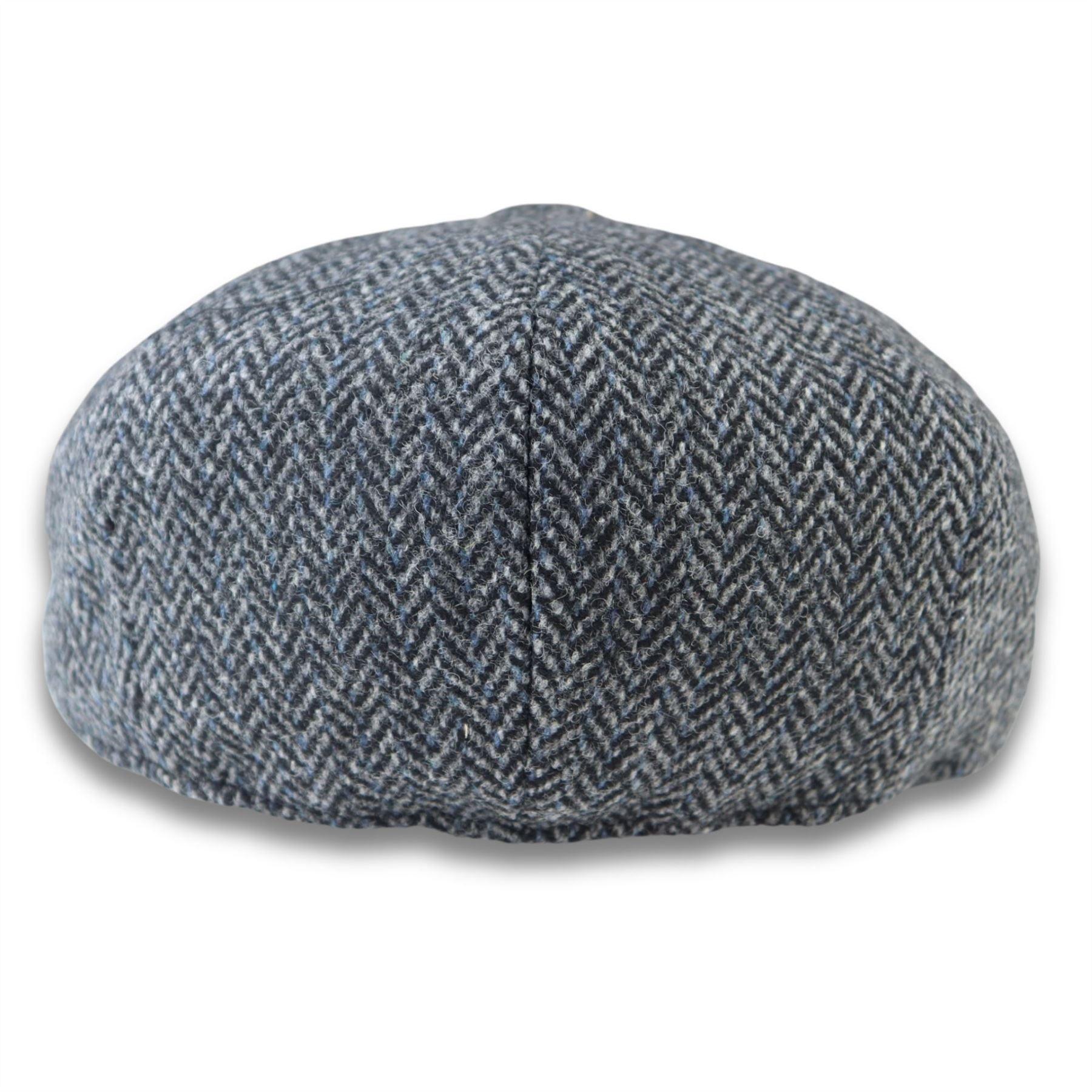 Men's Flat Cap Wool Blend Tweed Herringbone Grey Newsboy Baker Boy 8 Panel Hat - Knighthood Store