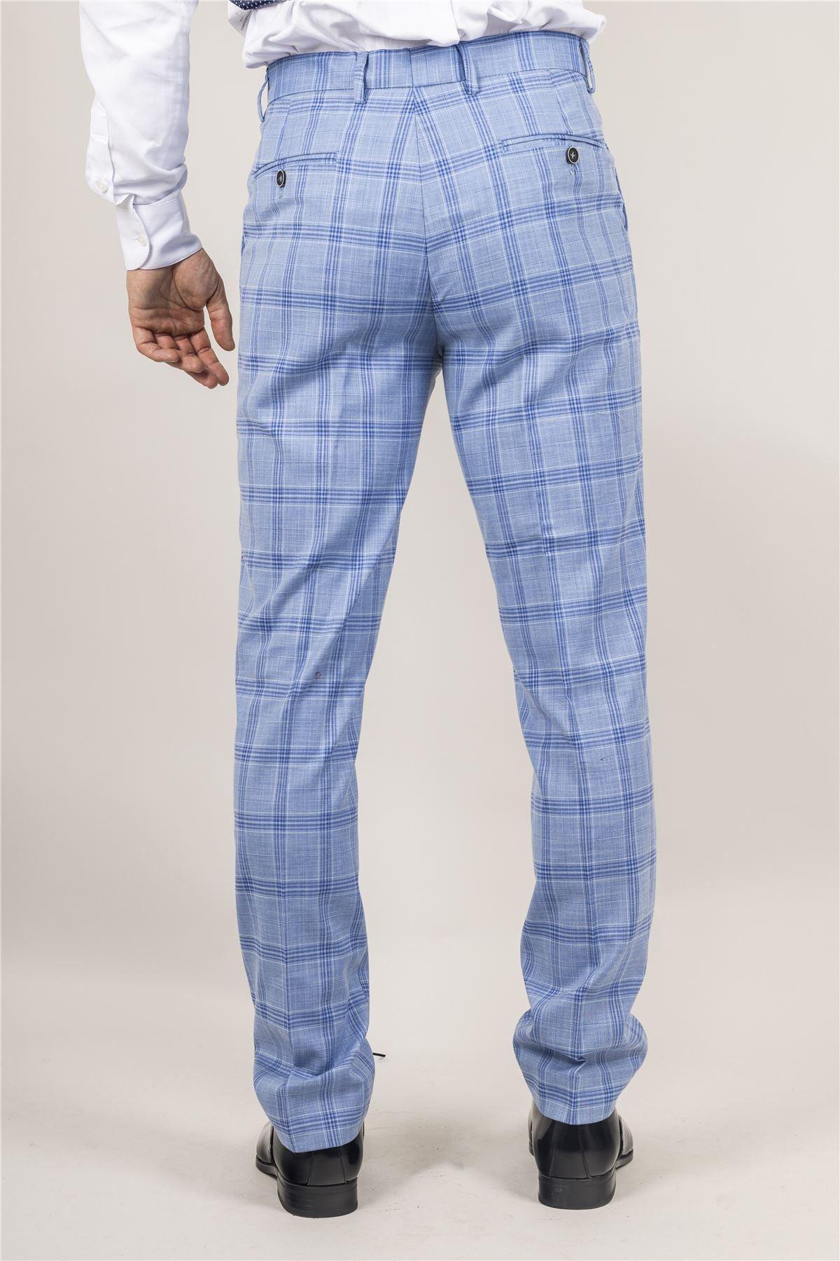 Men's Trousers Light Blue Checked Casual Formal Pants - Knighthood Store
