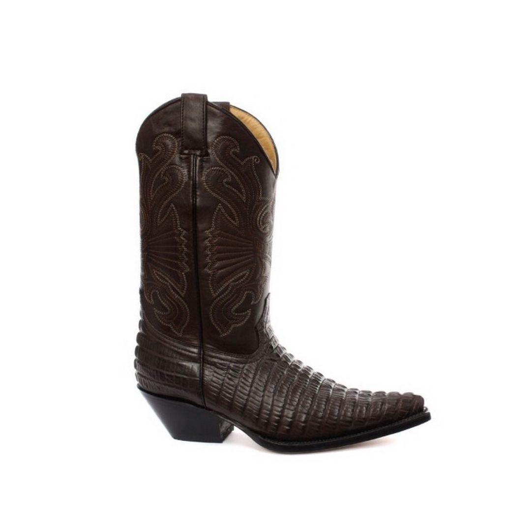 Mens Hi Cowboy Boots Pointed Black Brown Grinders Leather Crocodile Western Cuban - Knighthood Store