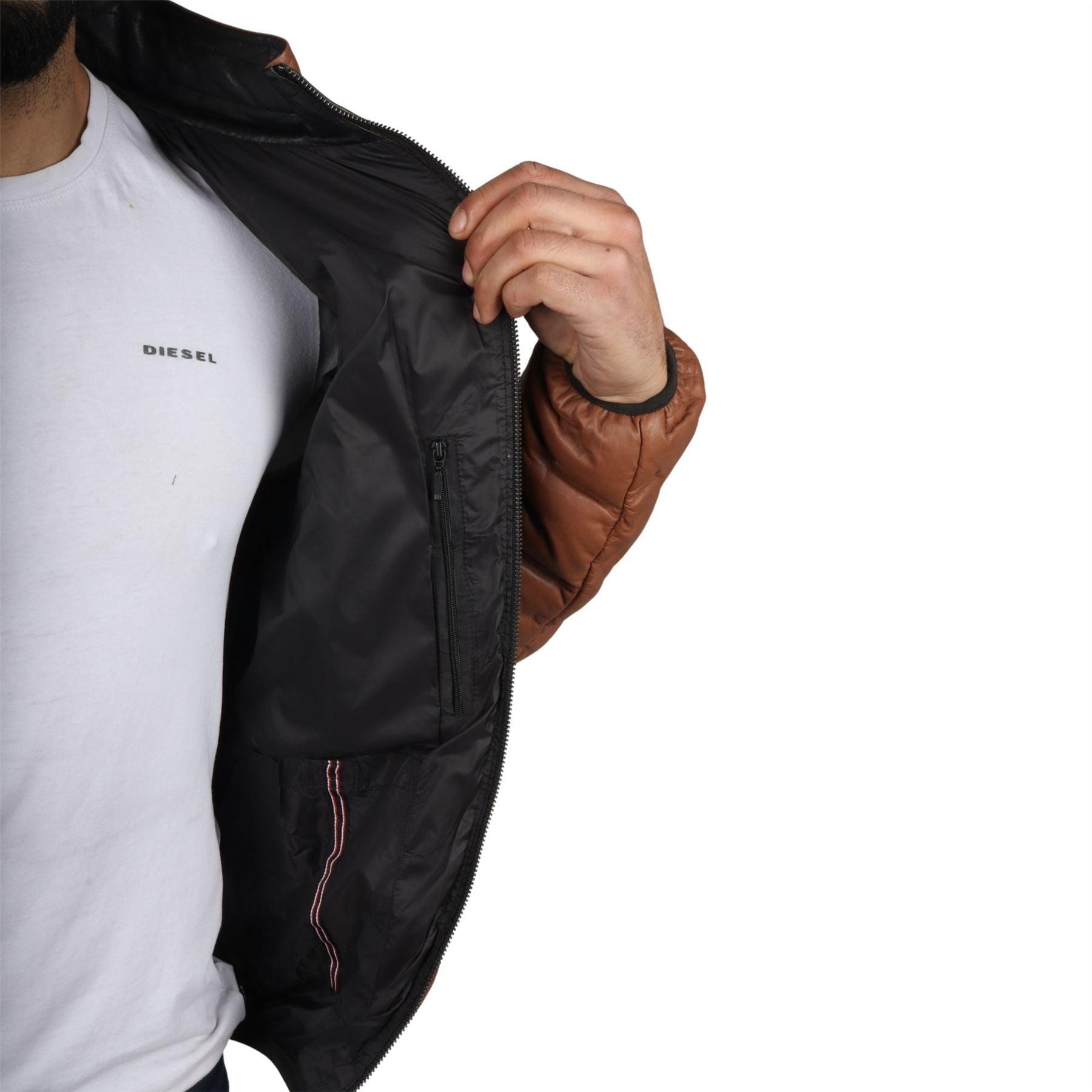 Men's Puffer Quilted Real Leather Jacket Casual Waist Length - Knighthood Store