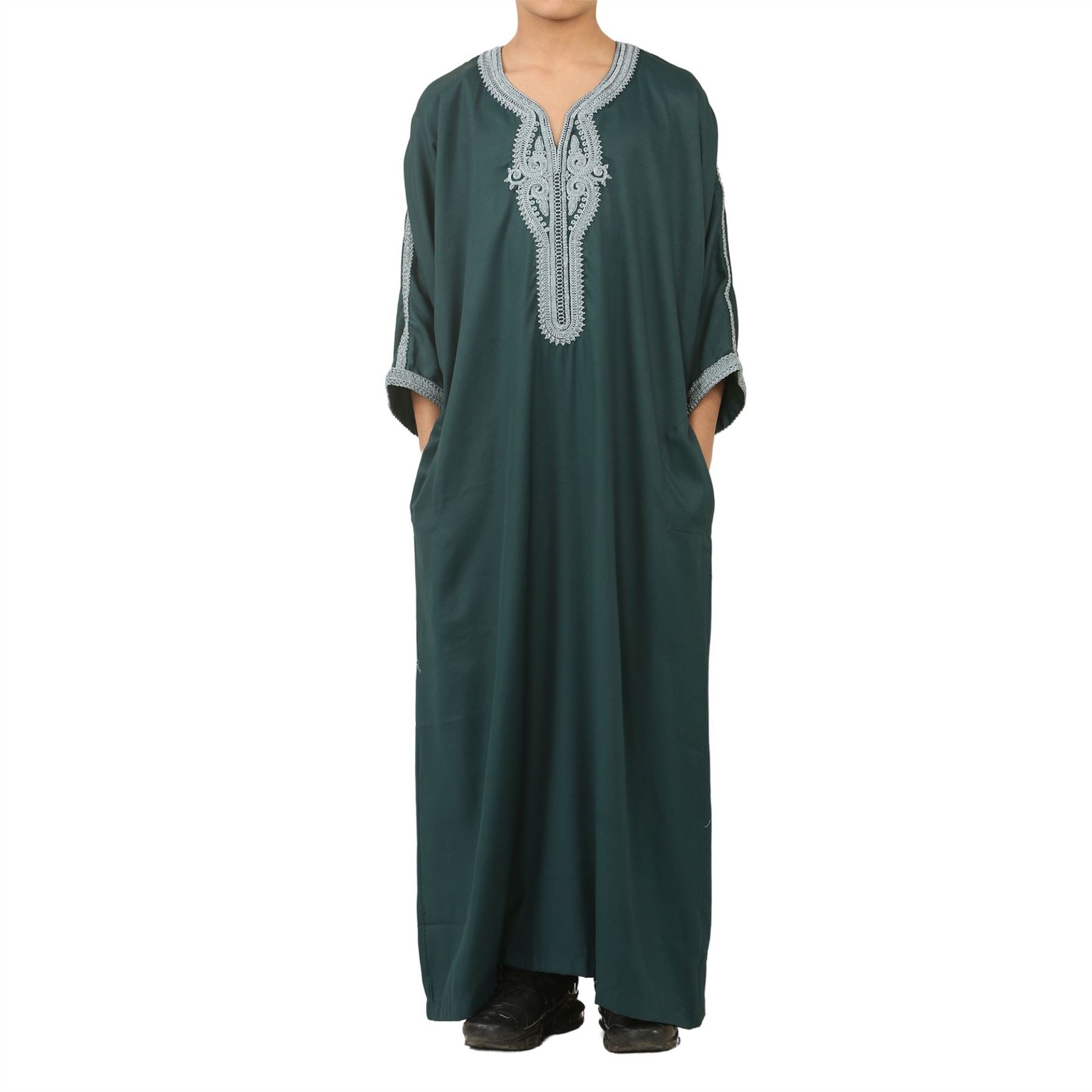 Boys Moroccan Thobe Short Sleeve Gandoura Embroidery Kaftan