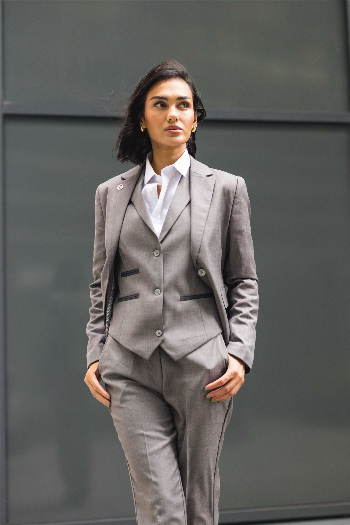 TPW-15 - Women's 3 Piece Plain Grey Suit
